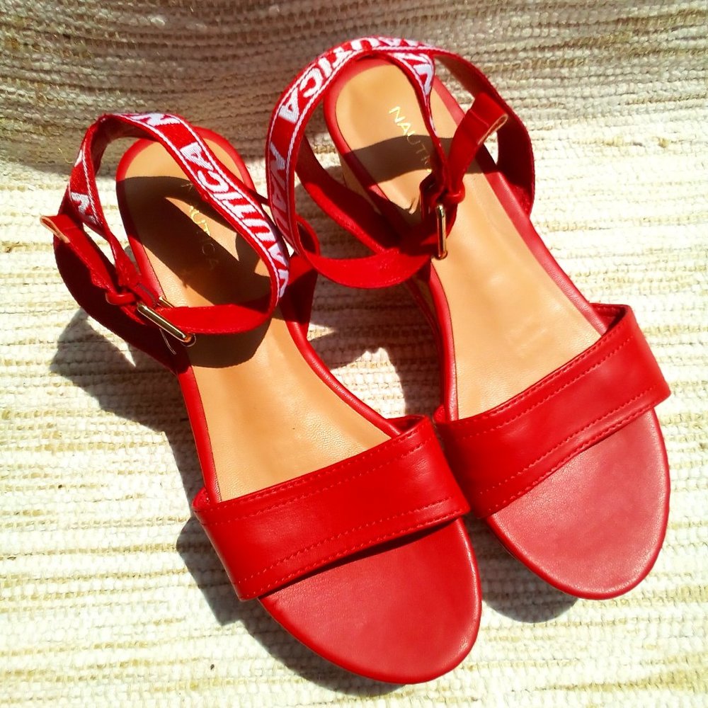 NAUTICA ~ Red Wedge Sandals ~Size 8